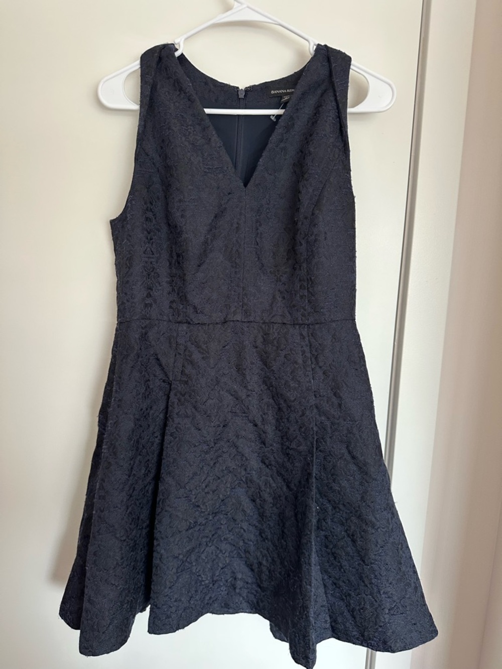Banana Republic Black Textured Fit-and-Flare Dress